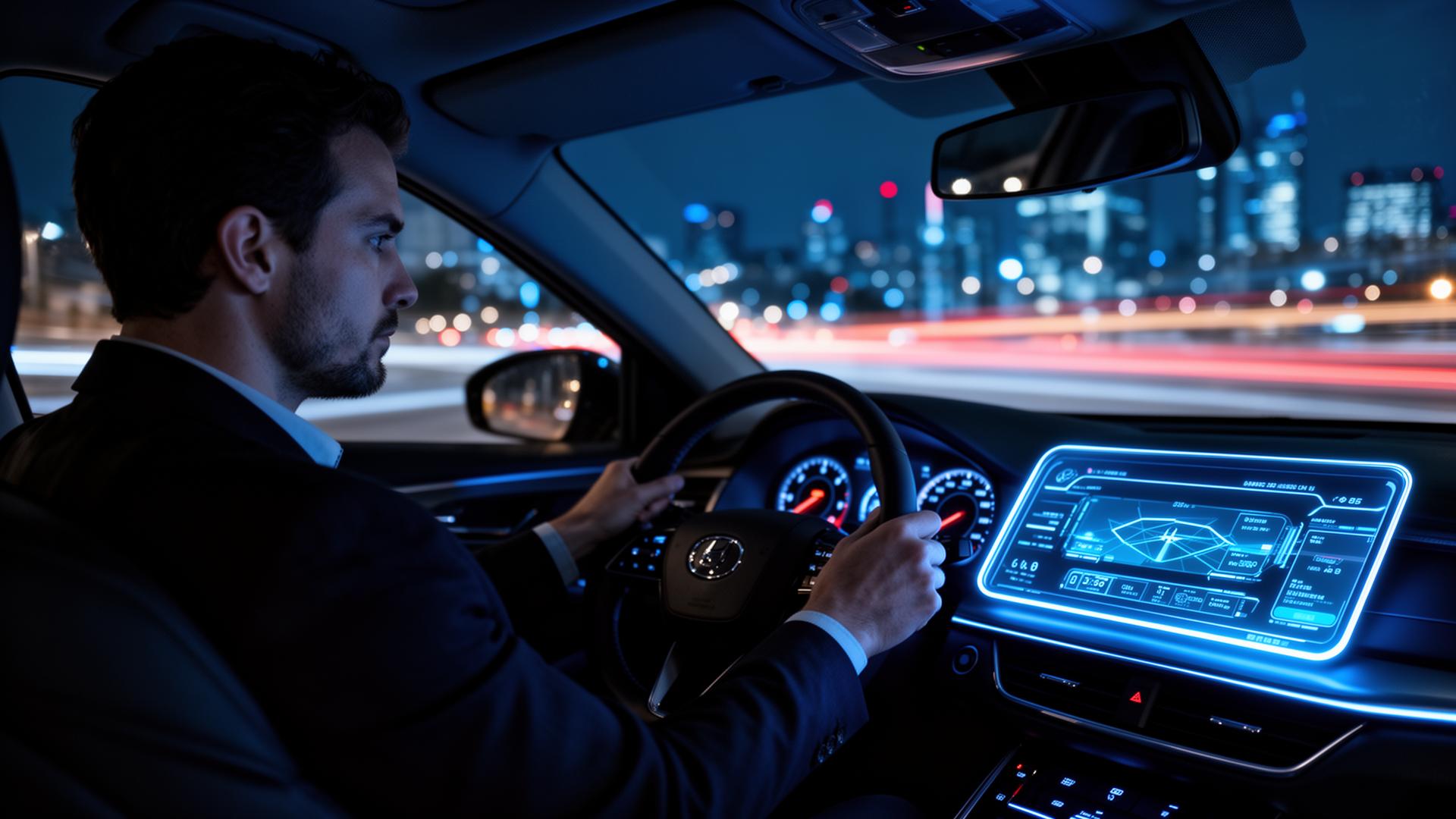 Motorista de aplicativo dirigindo à noite protegido pelo SafeDriver